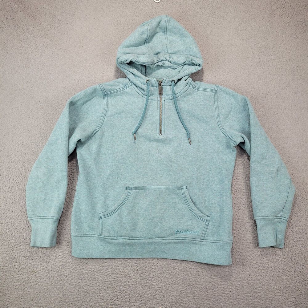 COPY - Carhartt Hoodie Womens Medium (8-10) Blue 1/4 Zip Pullover Workwear Swea…